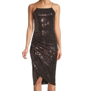 Bronze sequin ruched cocktail Dress. Size XL The Fashion Poet